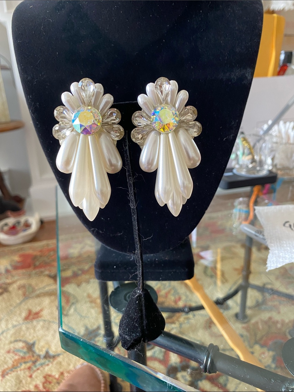 Pearl Teardrop Aurora Crystal Statement Earrings - Women Jewelry